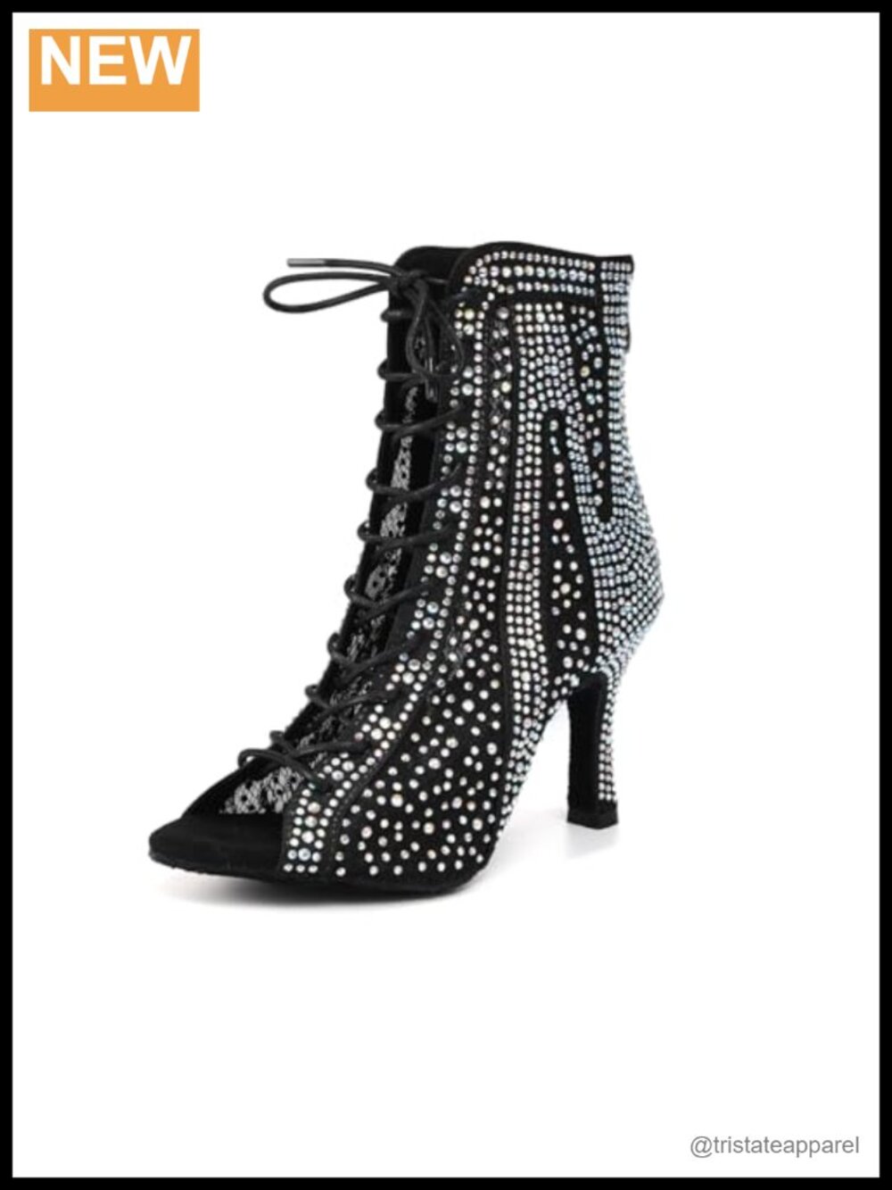 Rhinestone Open Toe Dance Boots Women's Ballroom Latin Salsa Satin Suede Heel 3